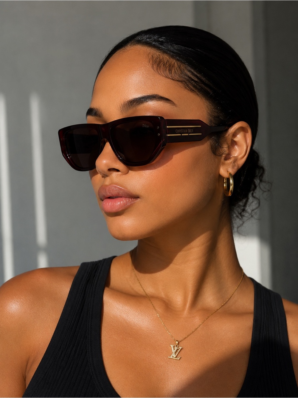 Dior Dark Brown Cat-Eye Sunglasses with Gold Detailing